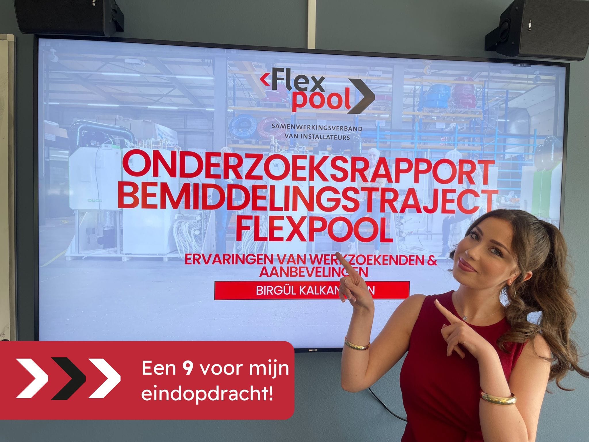 Afbeelding van Birgül Kalkankiran tijdens haar afstudeerstage bij Flexpool, afgerond met een 9